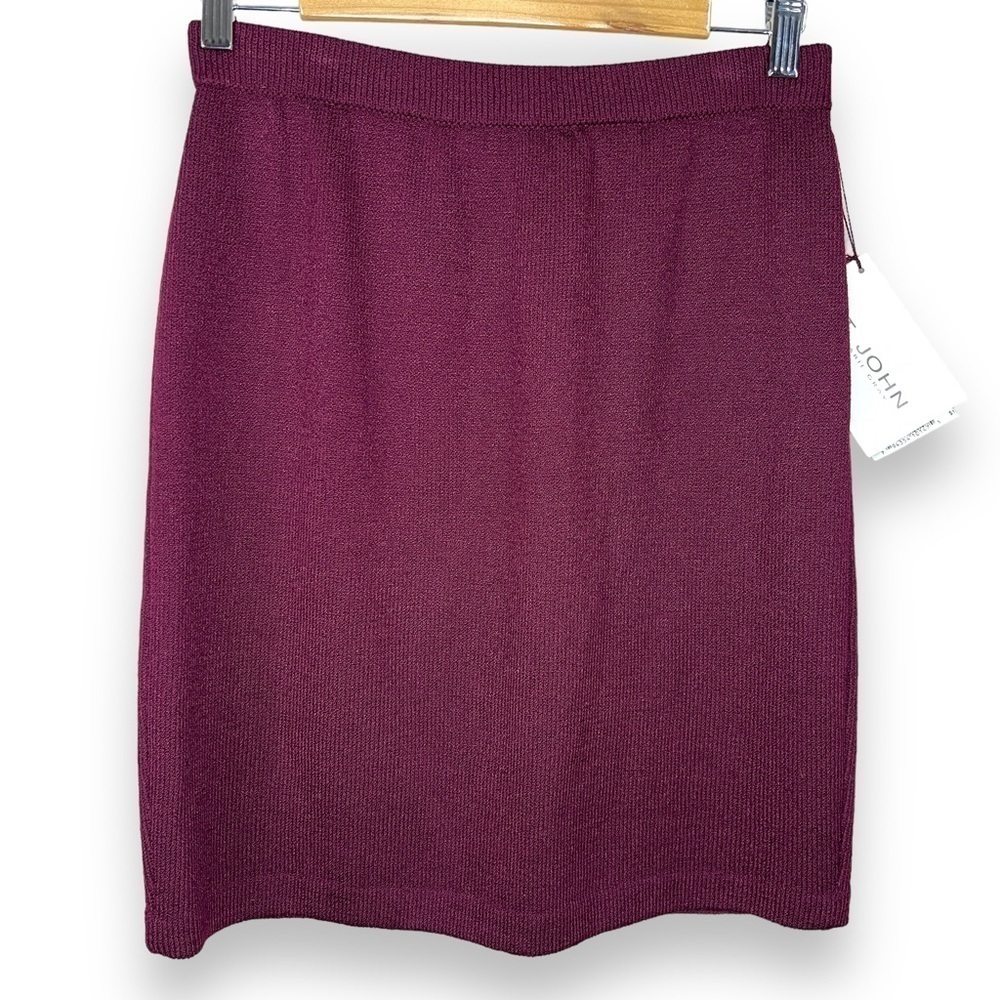 New Vintage St. John Burgundy Purple Knit Pull On Skirt Pencil Size 6 Stretch